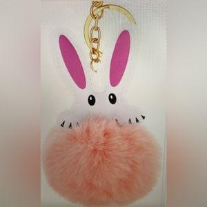 Bunny Faux Leather Pompom Key Ring Purse Charm Bunny Rabbit